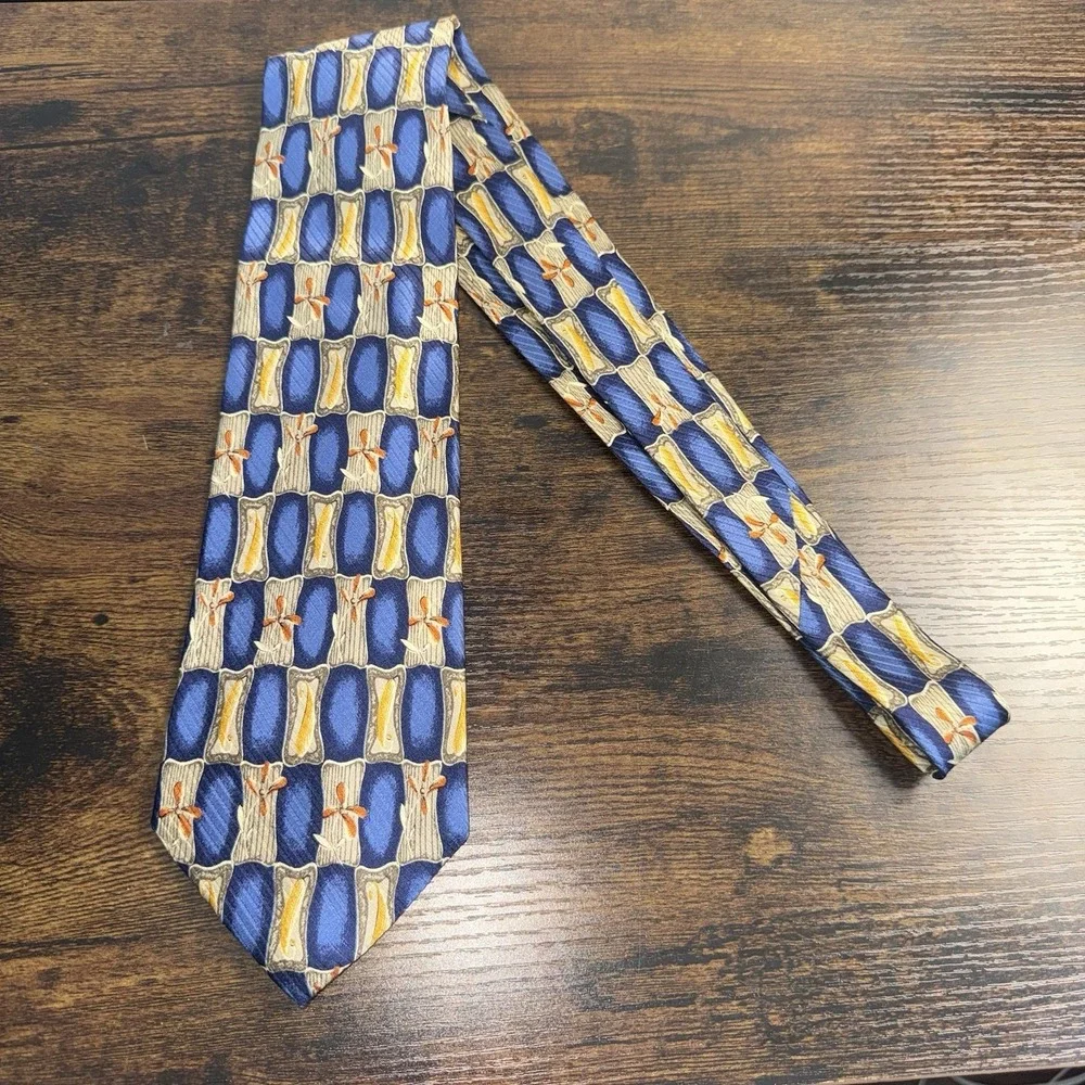 Vintage Robert Talbott Omaggio Luxury Blue Geometric Abstract Silk Necktie